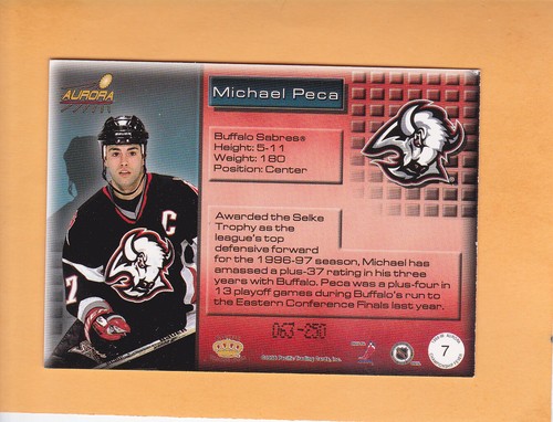 MICHAEL PECA 1998-99 AURORA CHAMPIONSHIP FEVER #7 SILVER /250 BUFFALO SABRES A1 - Foto 2 di 2