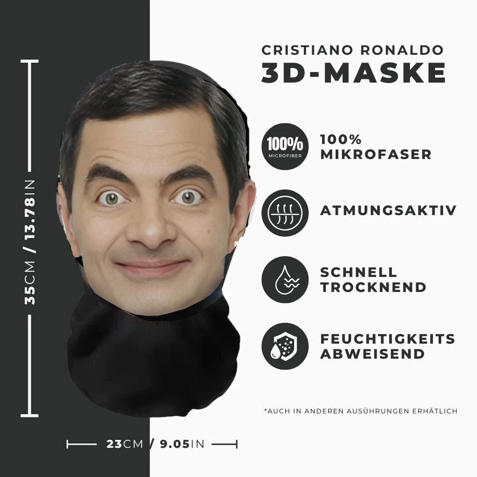 MARKENLOS Realistische Rowan Atkinson 3D-Druck Vollgesichtsmaske – Atmungsaktiv, leicht