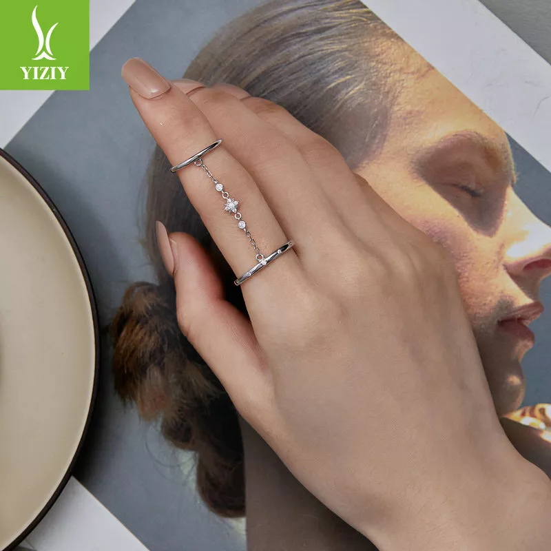 Double finger ring with chain silver deals