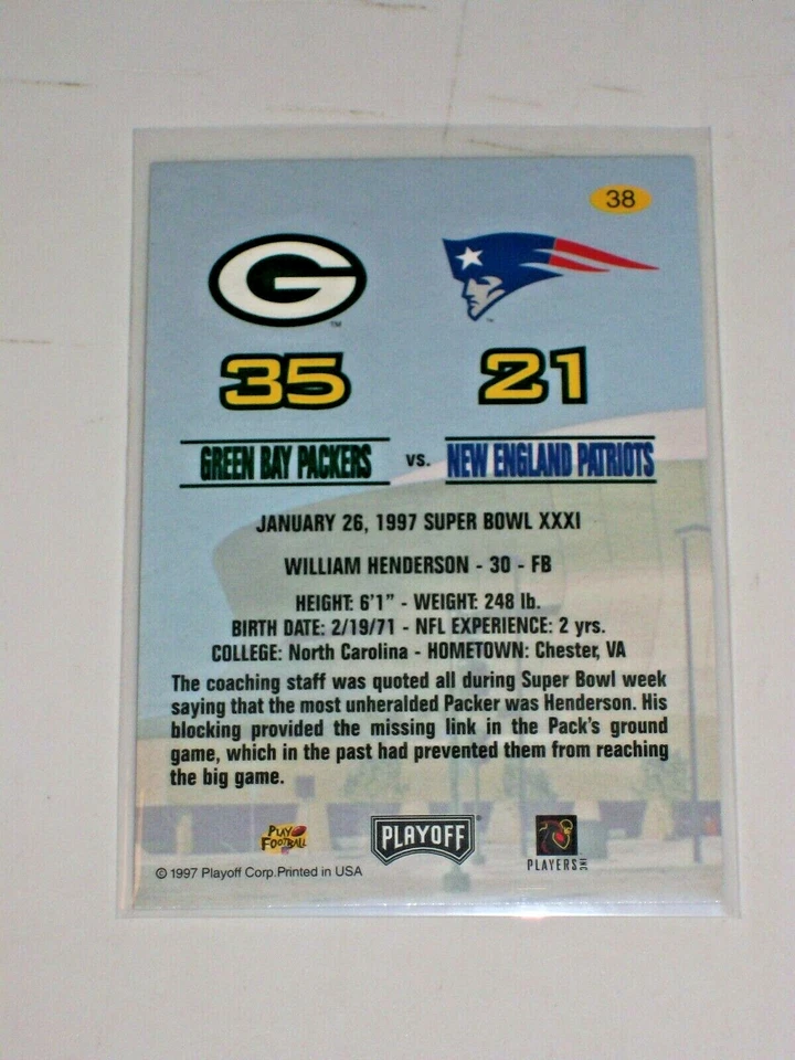 1997 Playoff Green Bay Packers Super Sunday XXXI 38 William Henderson - Image 2 of 2