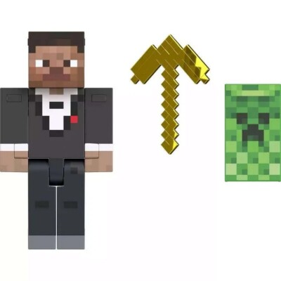 2024 Mattel Minecraft 15th Anniv - DIAMOND LEVEL TUXEDO STEVE (w/ Gold Pickaxe)