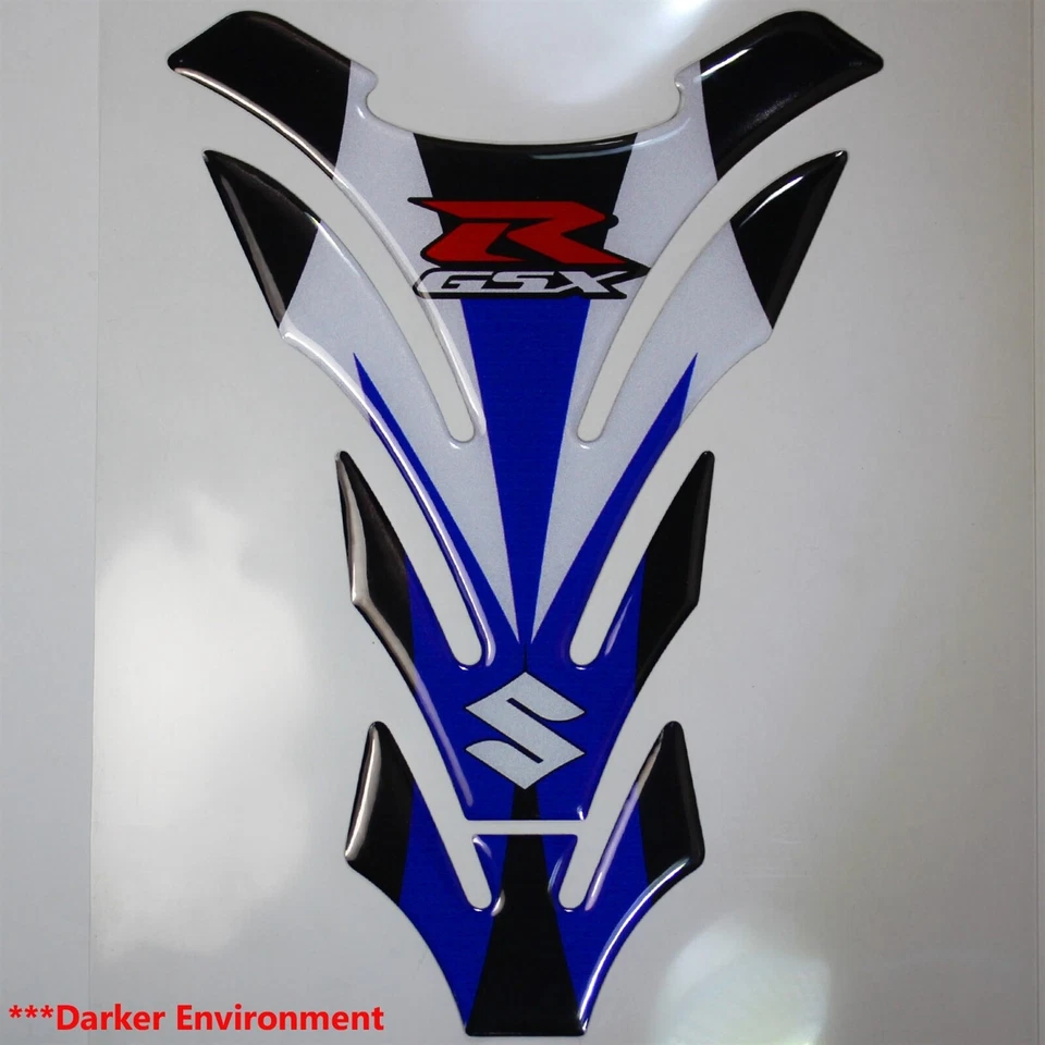 Protetor resistente reflexivo 3D gel combustível/gás tanque almofada bicicleta Suzuki e GSXR branco/azul - Imagem 4 de 4