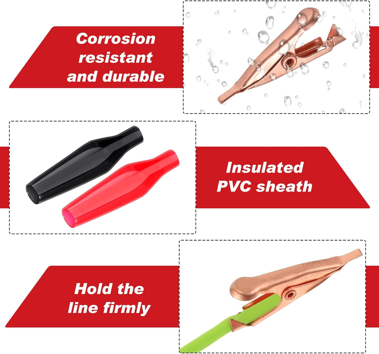 20 Pack Micro Toothless Alligator Test Clips, Small Solid Copper