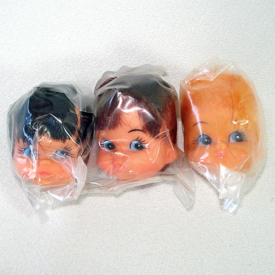 Set 3 Pixie Style Vinyl Doll Heads for Crafts Dollmaking