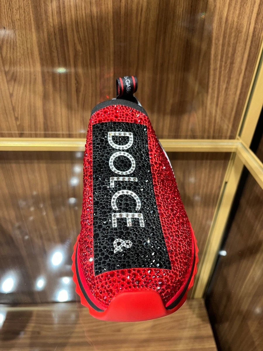 Dolce Gabbana D G NIB Men s Red Black Swarovski Sneakers Shoes