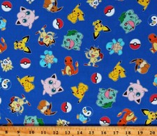 Cotton Pokemon Video Games Characters Pikachu Fabric Print by the Yard D187.26