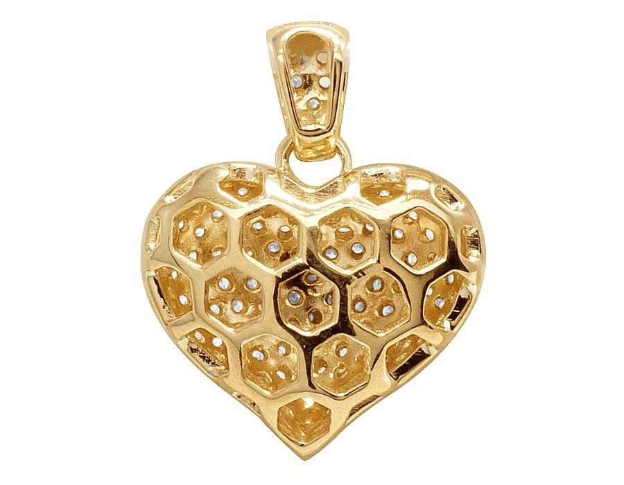 Damas Oro Amarillo 14K Puff Diamante Genuino Helado Corazón Colgante Dije 1.5ct 0.7" Foto 3 de 4