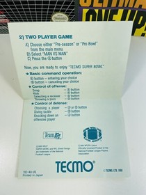 Super Tecmo Bowl Nintendo NES Instructions Manual Booklet Tecmo All Inserts