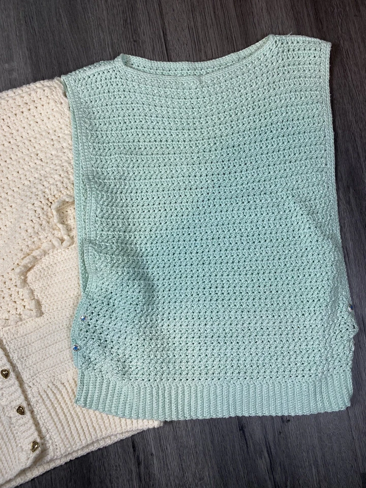 Vintage Knit Vests Handmade Lot Of 2 Blue And White Button Vest 80s 90s - Image 4 of 4