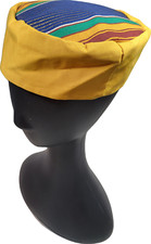 Kente Kufi Hat Cap Bright Yellow Multicolor Men's Size Small to Medium Fit