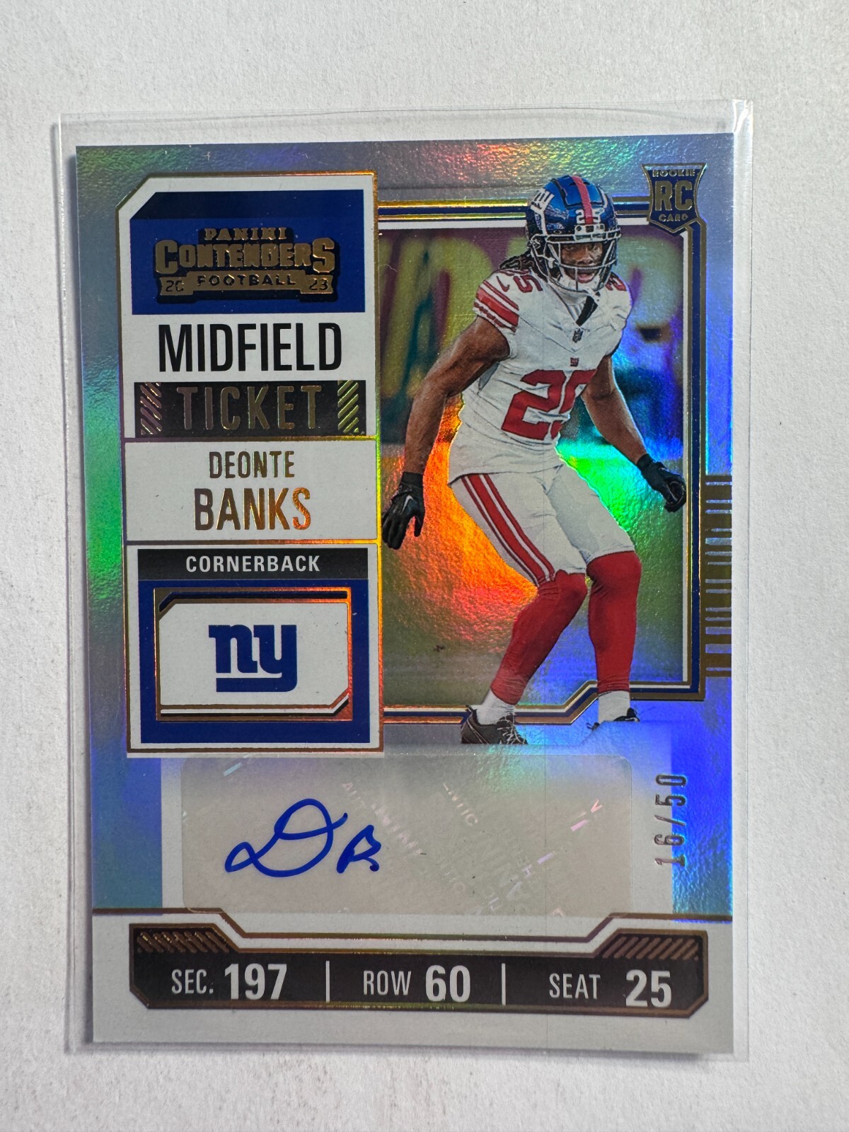 K321,126 - 2023 Panini Contenders Midfield Ticket #230 Deonte Banks Auto #/50