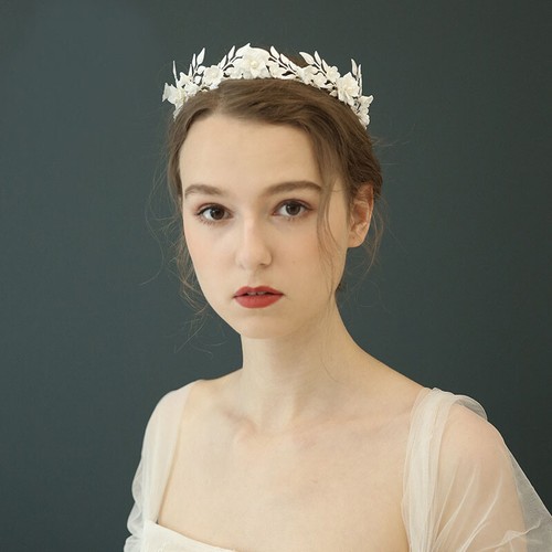 3.5cm Wide Handmade Ceramic Flower Wedding Party Pageant Prom Tiara Head band Cr - Picture 2 of 6