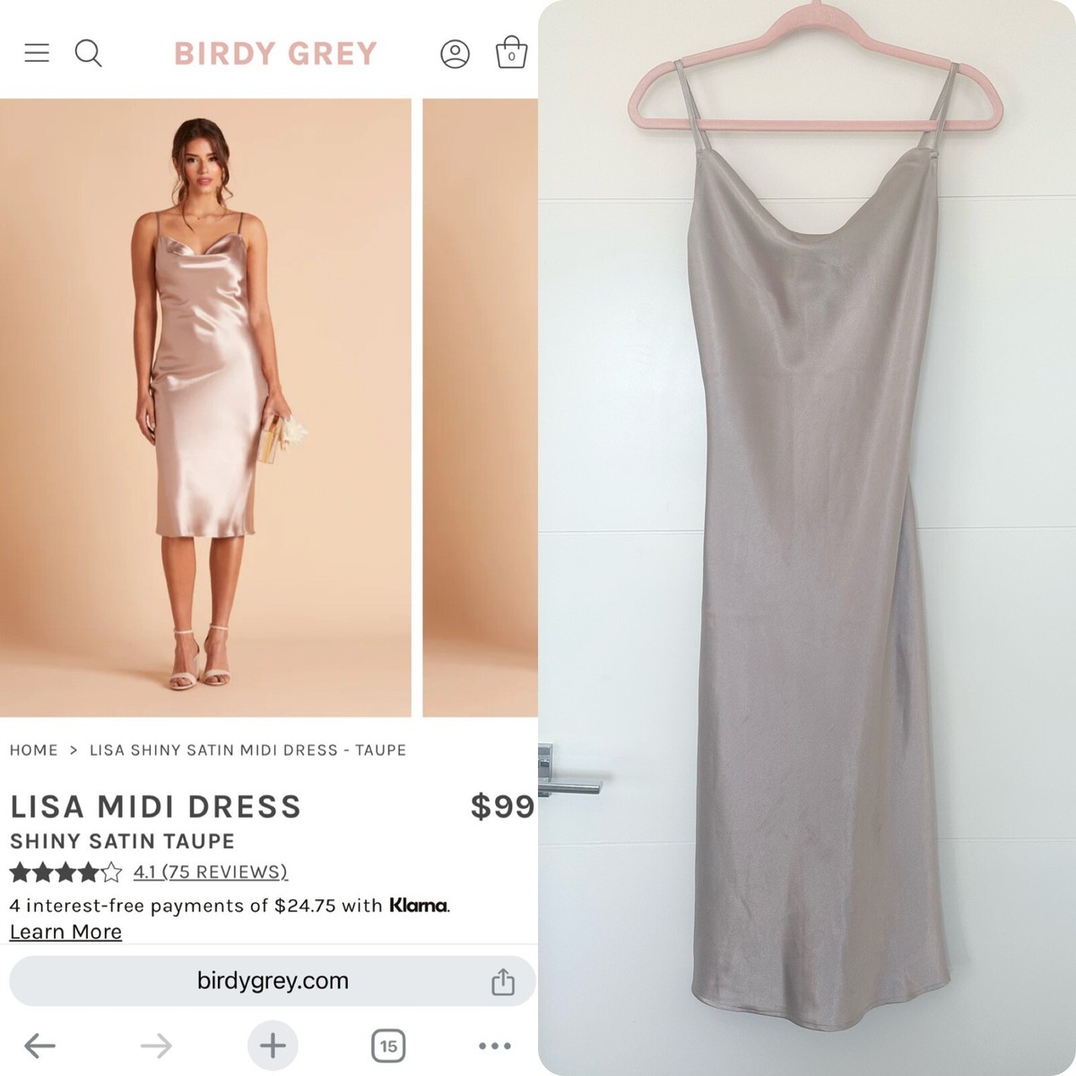 Birdy Grey XS Midi Satin Taupe Lisa Bridesmaid Dress | eBay