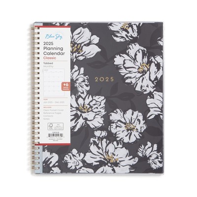 Baccara Dark 2025 Planner 8x10 Monthly Calendar with Floral Design and Notes