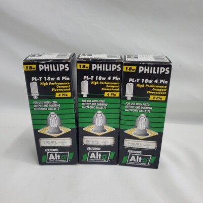 Lot of 3 Philips PL-T 18W/35/4P 3500K Triple 4-Pin Fluorescent Lamp Light Bulb