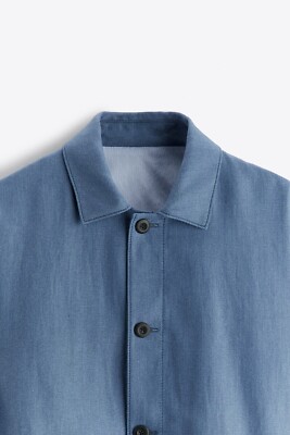 New Zara Linen Cotton Jacket 6861/446 Blue S coat overshirt shirt