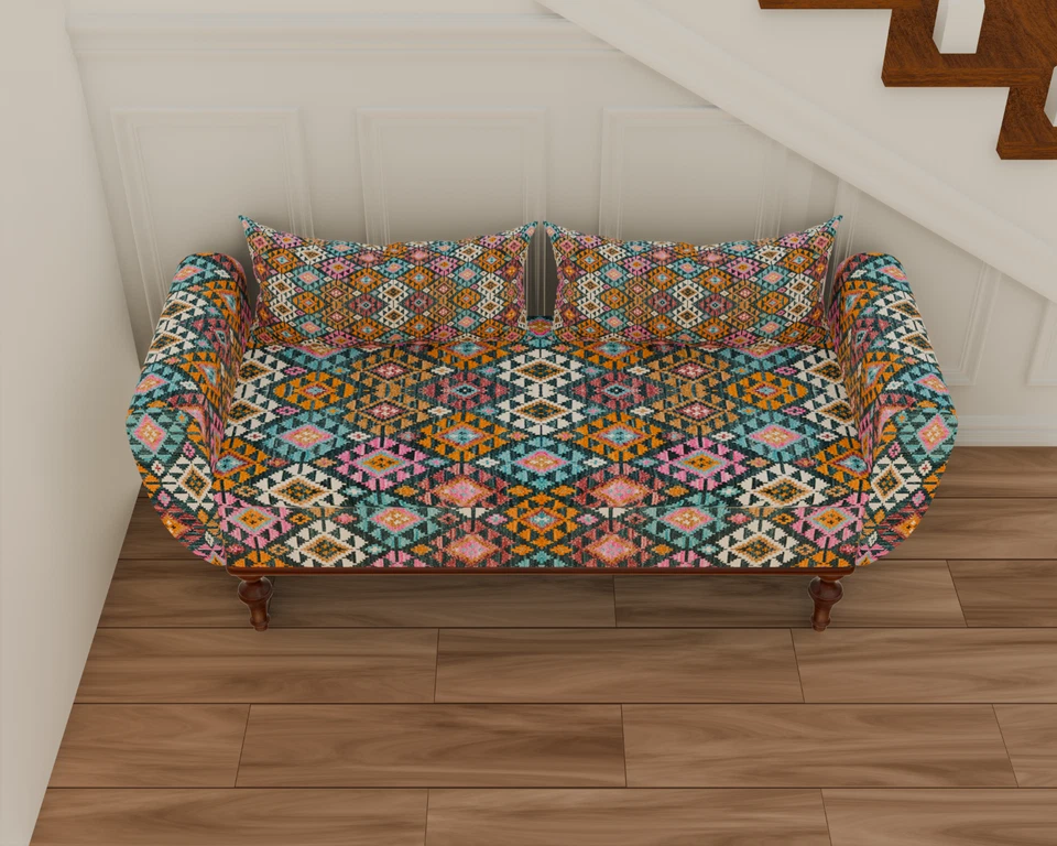 Pink Pastel Multicolor Print Vintage Rug Upholstered Ottoman Bench With Storage - Image 3 of 4