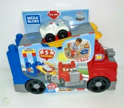 MEGA BLOKS FIRST BUILDERS BUILD & RACE RIG 16 PCS. W/5 SOUNDS
