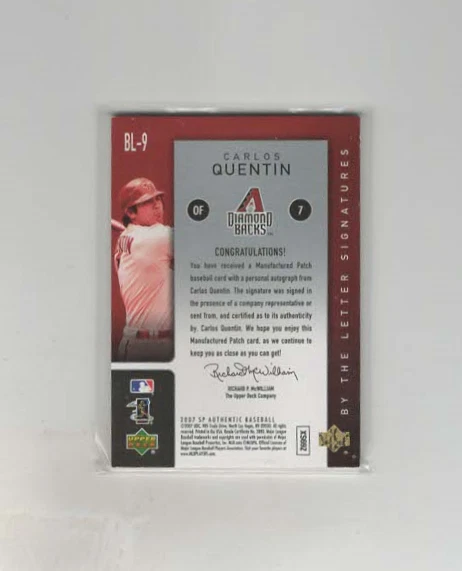 2007 SP Authentic By the Letter Signatures /50 Carlos Quentin (Letter D) Auto 9b - Image 2 of 2