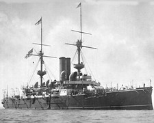 ROYAL NAVY BATTLESHIP HMS BARFLEUR 1892  PHOTOGRAPH WITH STATS AND HISTORY SHEET