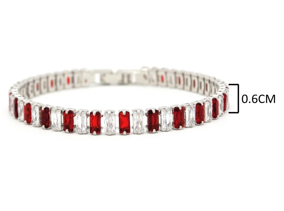 Bonita baguette roja y blanca piedras preciosas tenis para dama pulsera forma rectangular Foto 4 de 4