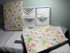 Vtg Stationary Box Set Floral Blues Gold 15 sheets notes envelopes New 2 Sets