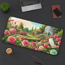 Rose Garden Desk Mat, XL Anti-Slip Mouse Pad Computer Gaming Keyboard Desk Mat