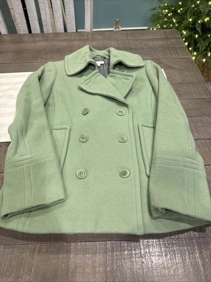 Abrigo para mujer Garnet Hill verde mezcla de lana guisante talla 4 Foto 4 de 4