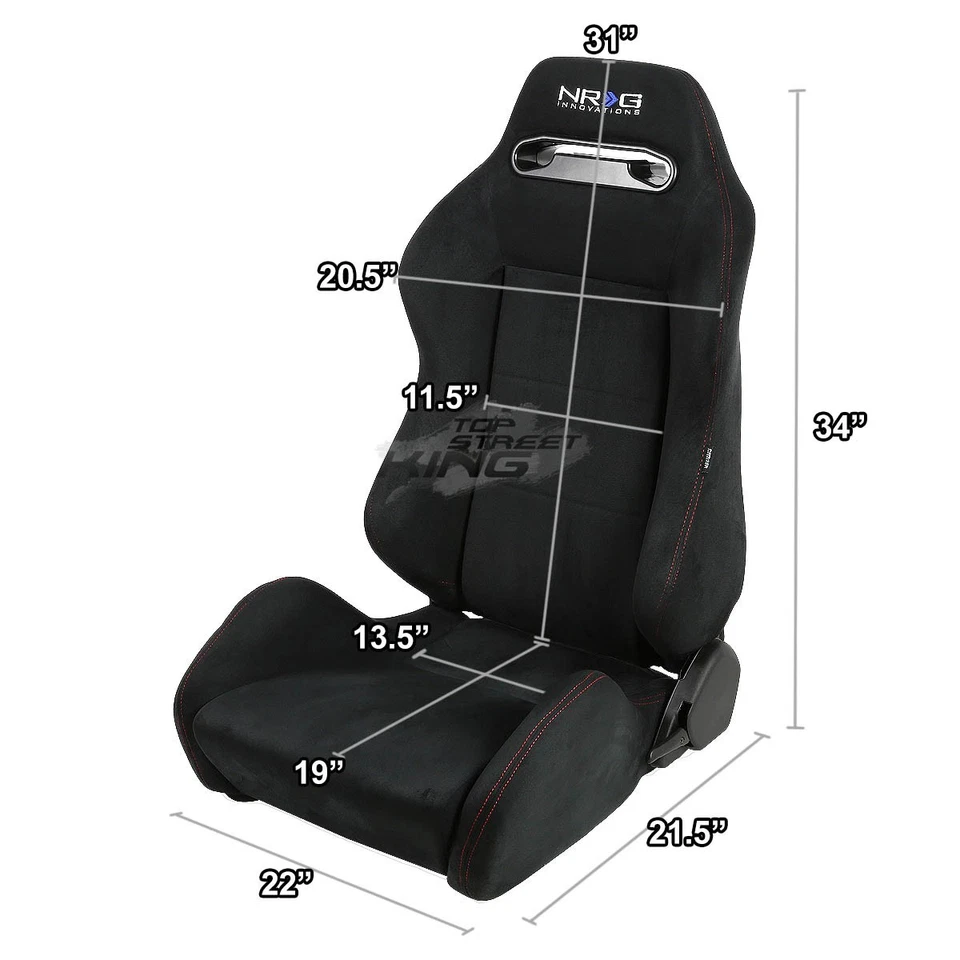 2 X UNIVERSAL LIGHT WEIGHT RECLINABLE TYPE-R BLACK SUEDE RACING SEATS+SLIDERS - Image 4 of 4