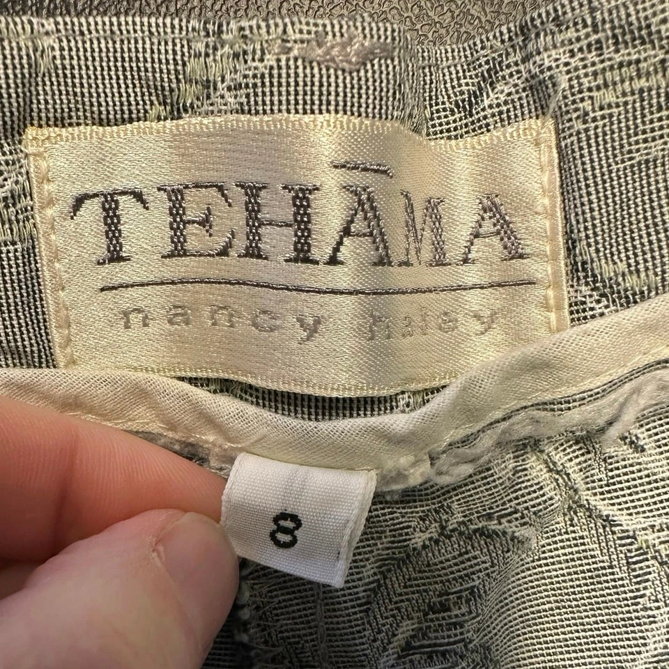 Pantalones Cortos de Vestido Vintage Tehama Gris Claro Estampado Jacquard Plisado Frontal Talla 8 Foto 4 de 4