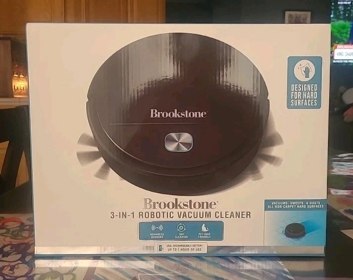 Brookstone 3-in-1 Robotic Vacuum Cleaner Hard Surface Robot Vacuum New In Box