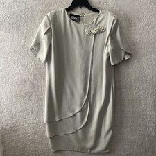 Ursula Of Switzerland Womans Dress Gray 8 Solid Short Sleeve Round Neck Zip