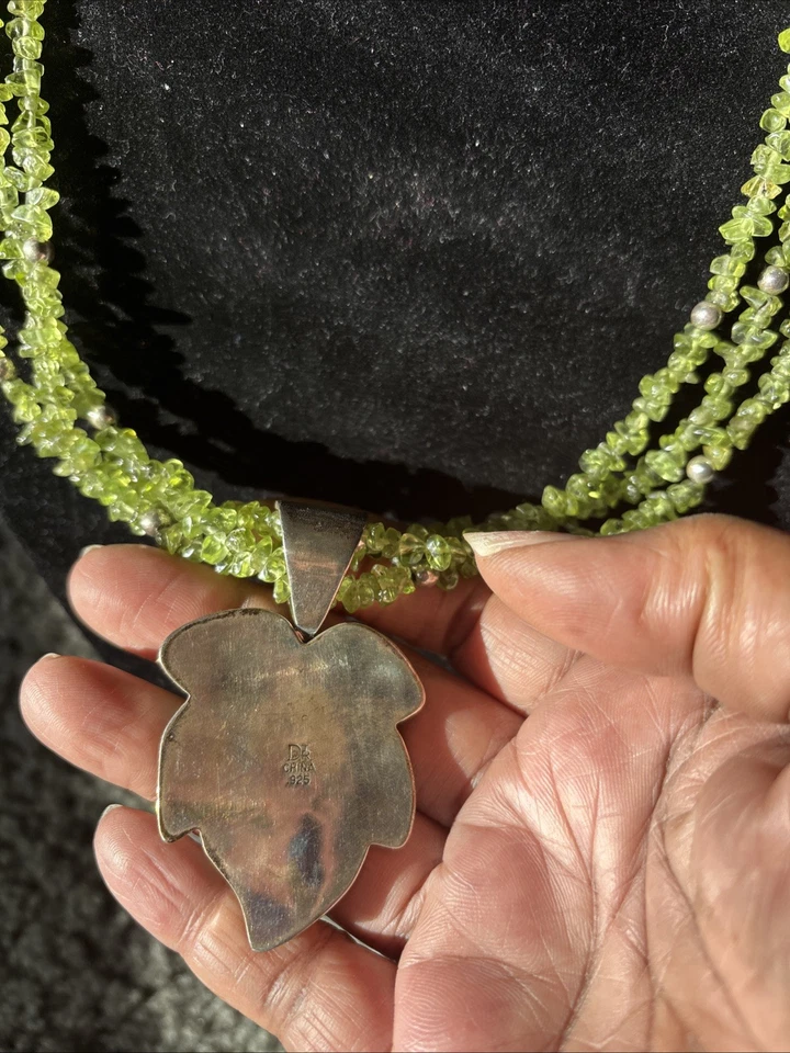 JAY KING Sterling Silver & Peridot Beaded Necklace W/ Serpentine Leaf Pendant - Image 4 of 4