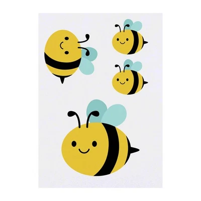 AZEEDA 4 x 'Happy Bee' Temporary Tattoos / Transfers (TO00090484)