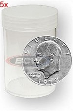 5 BCW Round Ike / Morgan Large Silver Dollar Coin Storage Tubes w/Screw On Caps