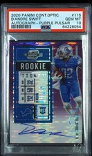 2020 CONTENDERS OPTIC D’ANDRE SWIFT ROOKIE FOTL PURPLE PULSAR AUTO /21 PSA 10 RC