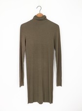 ENZA COSTA Rib Long Sleeve Turtleneck Mini Dress Green L 185 E1 310