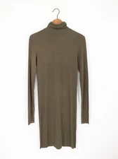 ENZA COSTA Rib Long Sleeve Turtleneck Mini Dress Green L $185 E1 310