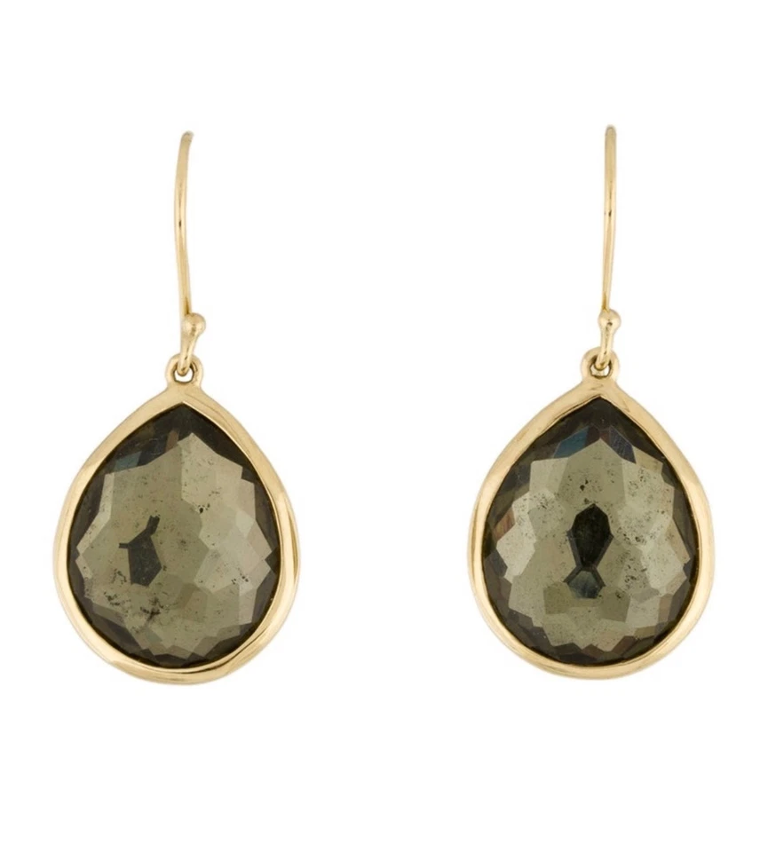 PENDIENTES MEDIANOS IPPOLITA ORO AMARILLO 18K 750 CUARZO Y PIRITA DOBLE ROCA CARAMELO Foto 3 de 4