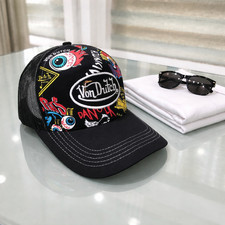 Von Dutch Flying Eyeball Trucker Hat Black Mesh Snapback Adjustable AOP Cap