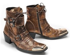 Fashion Men's Pointy Toe Buckle Strap Lace Up Ankle Boots Party Leather Shoes