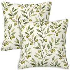 Olive Green Botanical Throw Pillow Covers 18x18 Set of 2 Mediterranean Farm...