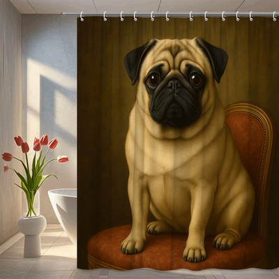 Cute Pug Dog Shower Curtain - Funny Animal Bath Decor