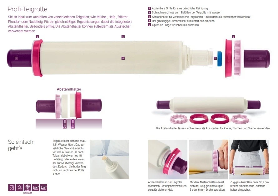 NEU/OVP Tupperware Profi Teigrolle Nudelholz mit Abstandshaltern - Bild 2 von 4