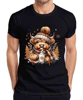 Highland Kuh Bommel Schal Becher Winter Weihnachten Geschenk Herren T-Shirt