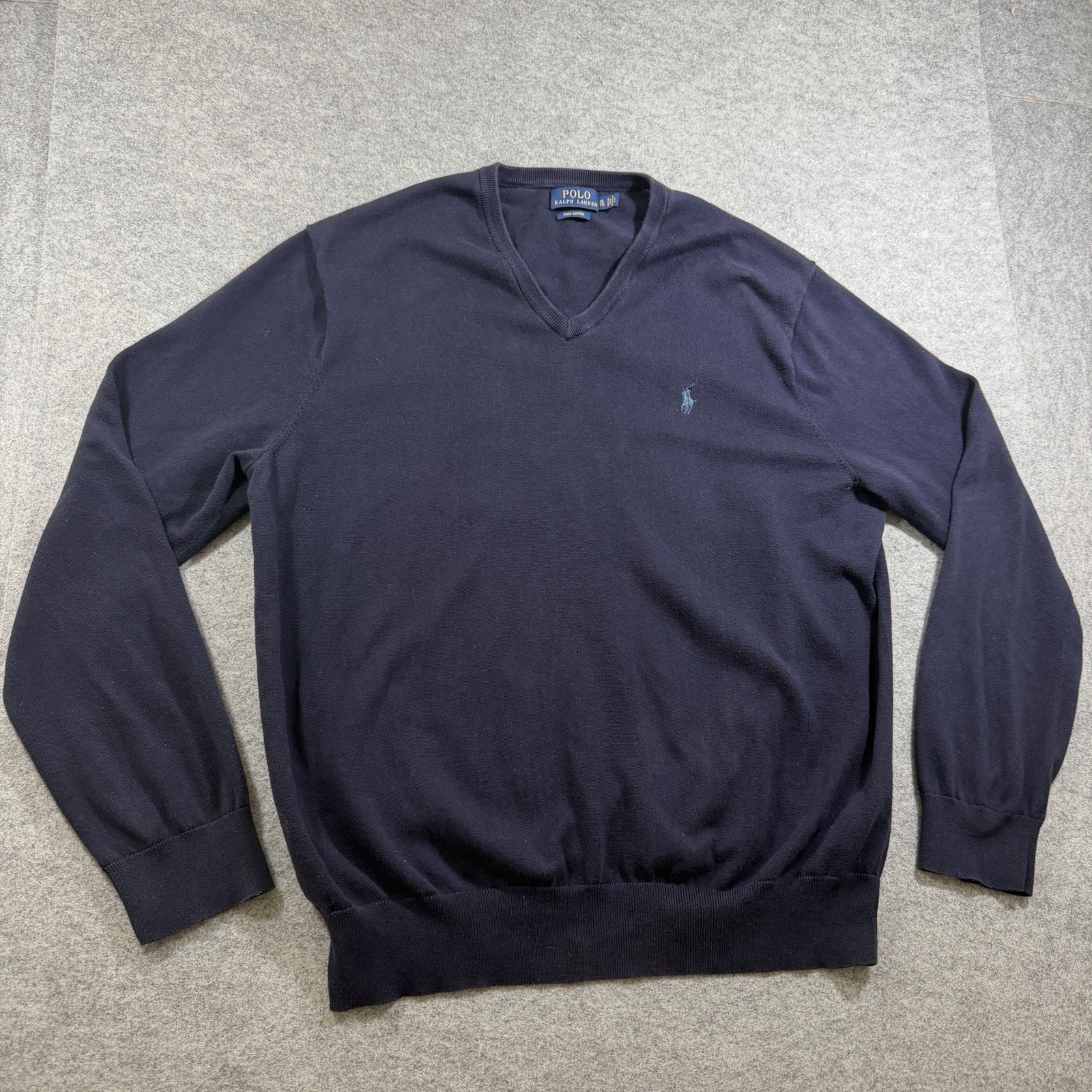 Polo Ralph Lauren Pima Cotton Sweater Mens XL Navy Blue V Neck Preppy Classic thumbnail 11