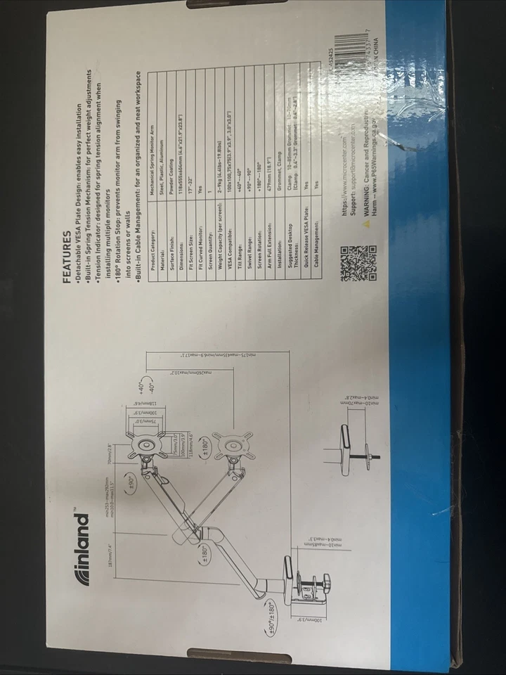 全动态监视器桌面支架带铝制机械弹簧臂(内陆) — 第 3/3 张图片