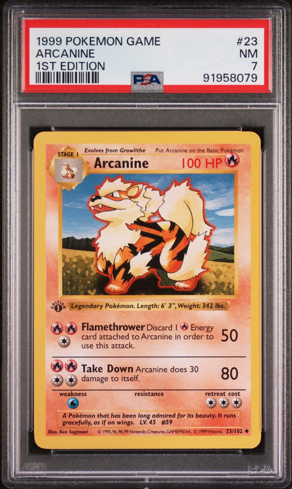 Acran Inj Pokémon TCG Arcanine Base Set Shadowless 1st Edition PSA 7 23/102 1999 ...