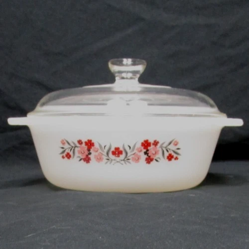 1 Anchor Hocking Fire King Glass PRIMROSE 1 quart round casserole bowl w/lid