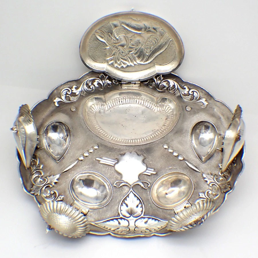 Bandeja de caja de especias tradicional de plata de ley de Oriente Medio Foto 2 de 4